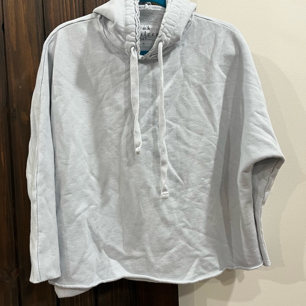 Frank&Eileen Easy Hoodie raw edge trim blue/grey small super soft